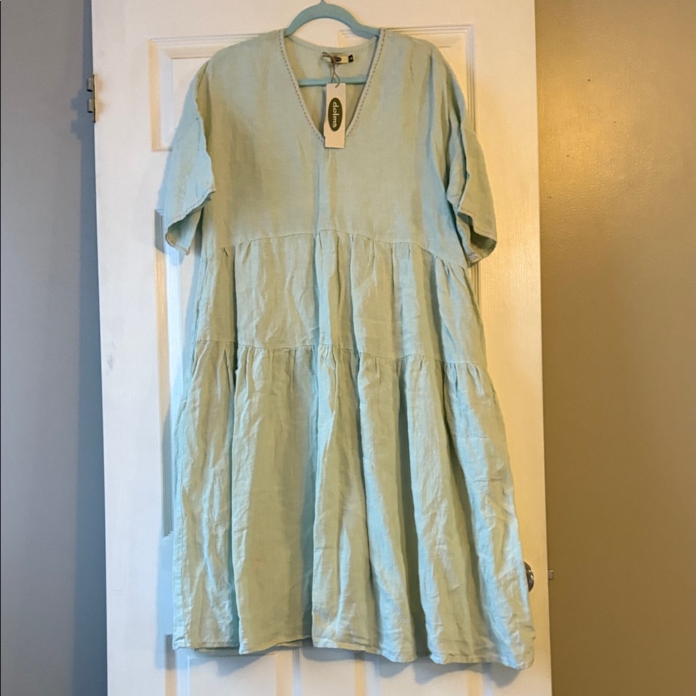 Dolma NWT Linen Light Green Midi Dress